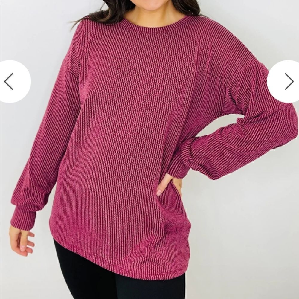 2405 NWT Heimish - All That You Are Ribbed Long Sleeve Top Burgundy
